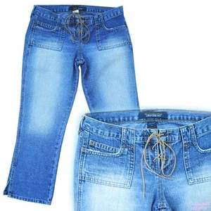 Pantalones de mezclilla Y2K Abercrombie & Fitch tiro bajo hechos en EE. UU. azul con cordones informales - Imagen 1 de 7