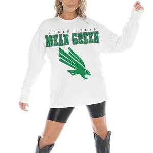 Women's Gameday Couture White North Texas Mean Green Big Goals Oversized Long - Picture 1 of 5