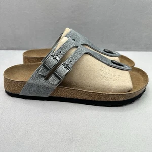 Birkenstock Birik's Gizeh Womens Size 9 Sandals Gray Leather Double Buckle - Picture 1 of 8