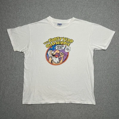 Vintage 70s Forty Year Old Hippie Tshirt Parody Drugs Size XL Humor Funny - Image 1 of 4
