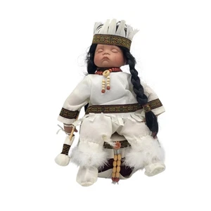 Vtg J. Misa Collection Porcelain Doll Native American Indian Girl on Drum - Picture 1 of 20