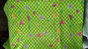 NEON GREEN PLAID WITH FRUIT COTTON FABRIC--1+ YARD - Picture 1 of 1