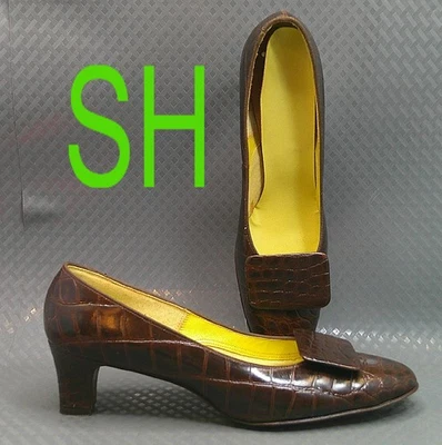 Vintage Women's Shoes Citations Soft Steps Brown Reptile Block Heels Loafers Sz9 - Image 1 of 4