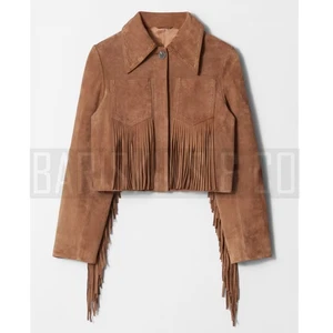 Wildleder Fransen Jacke für Damen, Cropped Western Style Mantel mit Quasten - Bild 1 von 10