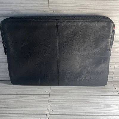 DECODED Black LEATHER Mobile Office Commuter Sleeve Small Tablet Case Zip Pouch - Image 1 of 4