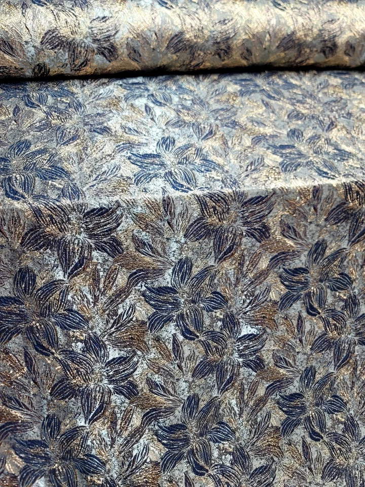 Midnight Blue Gold Floral Jacquard Brocade Fabric Sold By The Yard For Dress Pro - Image 1 of 4