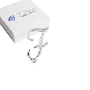 Rhinestone F Cake Topper Monogram Birthday Wedding Diamond Silver Crystal 4" - Foto 1 di 5