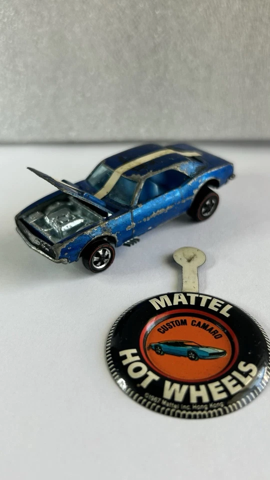 Vintage 1967 Hot Wheels Redline Custom Camaro Blue With Black Top HK Orig. Owner - Image 1 of 4