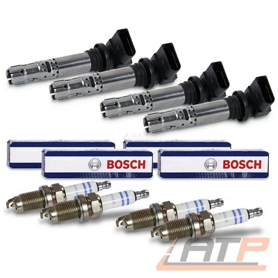 4x ZÜNDSPULE + 4x BOSCH ZÜNDKERZE FÜR AUDI SEAT SKODA VW GOLF 5 6 1.4 TSI TFSI - Bild 1 von 4