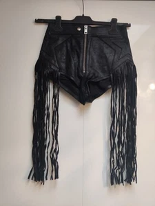 Diesel L-Leonis Leather Shorts Hotpants Fringe Festival Black Boho Biker RRP500+ - Picture 1 of 9