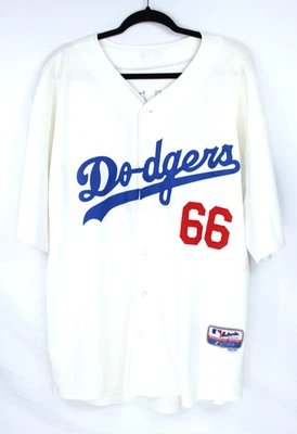 LA DODGERS MAJESTIC AUTHENTIC COOL BASE WHITE APPLIQUE YASIEL PUIG 66 SIZE 54 - Image 1 of 4