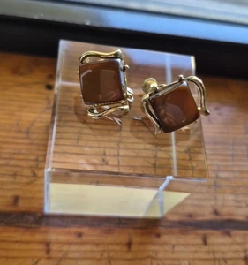 Orecchini Vintage Coro Thermoset Luna Bagliore Lucite Bronzo Clip-on Firmati - Foto 1 di 12