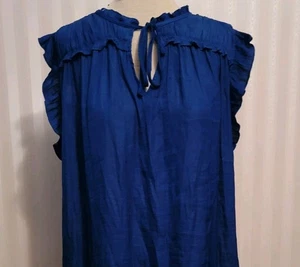 Joie Sz 1X Blue Silky Boho Peasant Ruffle Sleeveless Blouse Top Shirred Yoke  - Picture 1 of 8