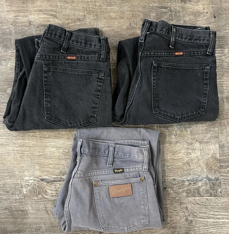 Wrangler & Rustler Jeans Lot of 3 Black/Gray 34X32  - Image 1 of 4