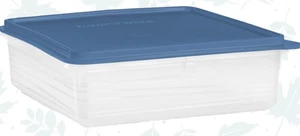 Tupperware Clear w/Blue lid Snack-Store Square Container 9x9" NEW - Picture 1 of 1
