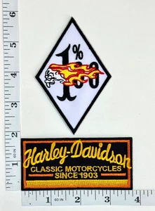 Juego de 2 parches bordados - Plancha - Motociclista - 1% - Llamas - Motocicleta - Harley - Imagen 1 de 1