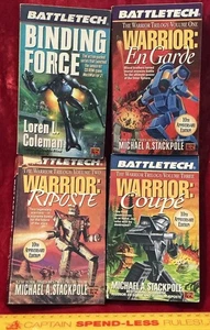 LOT OF BATTLETECH NOVELS STACKPOLE WARRIOR TRILOGY COMPLETE + BINDING FORCE VGC! - Picture 1 of 4