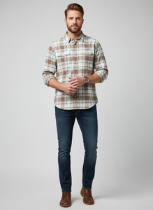 Camisa Patagonia Abotonada Hombre Talla M Marrón Azul Cuadros Algodón Orgánico - Imagen 1 de 8