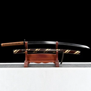 Handmade Japanese Samurai Sword Katana T10 Clay Tempered with Brown Yellow Saya - Picture 1 of 20