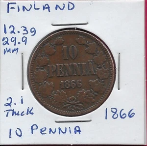 FINNLAND GROSSHERZOGTUM 10 PFENNIG 1866 VZ ALEXANDER II, GEKRÖNTES MONOGRAMM, STÜCKELUNG - Bild 1 von 2