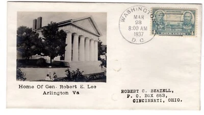 #788 Army 4c FDC 1937 - Beazell Photo 18f Robert E Lee Home - Image 1 of 2