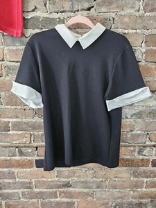Karl Lagerfeld Women’s Black With White Collar Short Sleeve Blouse Size Large - Picture 1 of 3