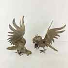 Pair of Vintage Silver Metal Fighting Cockerels Rooster Sculptures Figurines