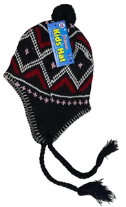 Peruvian Peru Winter Hat, Girls Boys, Ear Flaps, Warm Fleece Lined- Black 9z - Picture 1 of 2