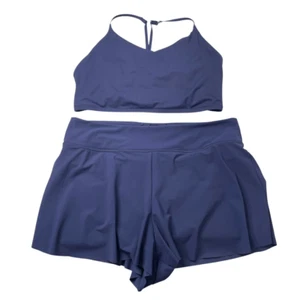 Athleta Swim SET Ventura Crop Top Makani swim shorts Size L-XL navy blue - Picture 1 of 12