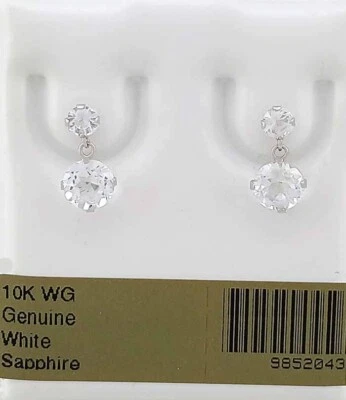 PENDIENTES COLGANTES DE ZAFIRO BLANCO GENUINOS DE 1,10 quilates de oro blanco de 10 quilates certificado gratuito Foto 1 de 4