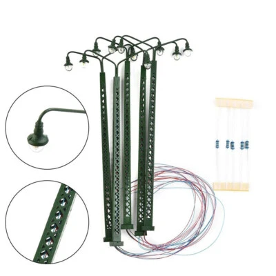 5X Modell Bahnleuchten Gittermastleuchte Spur H0 1:87 LED Licht Layout Lampen