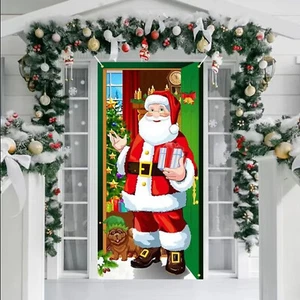 Weihnachtsdekoration Weihnachtsmann Wandbild Tannenbaum XXL 185x90cm Tür Deko - Bild 1 von 8