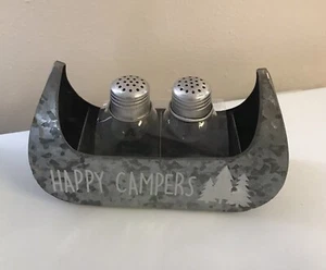 Boston Warehouse Galvanized Salt & Pepper Caddy with Shakers, Canoe - Picture 1 of 2