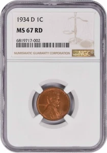 1934-D Lincoln Cent MS67RD NGC - Picture 1 of 4