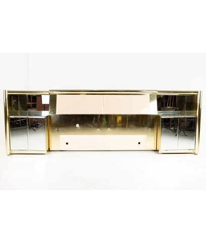 Ello Mid Century Brass and Glass Queen Headboard and Nightstands Cover