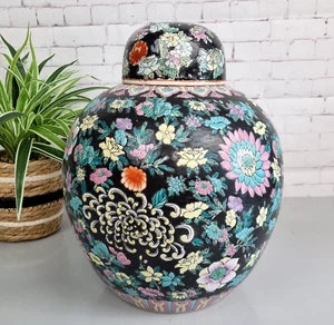 Antike große chinesische Porzellan Ingwer Dose, Urne schwarz Blumen Famille Noir 33 cm - Bild 1 von 24