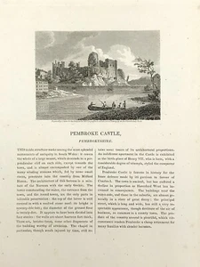 Castillo de Pembrokeshire Gales 1818 Pembroke con impresión de historia de fondo - Imagen 1 de 2