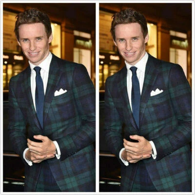 Green Wool Plaid Men Suits Formal 2 Pcs Vintage Business Casual Groom  Tuxedos - Image 1 of 4