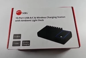 SIIG 10 Port 90W USB Charging station with Qi wireless and USB C Charging Amb... - Picture 1 of 5