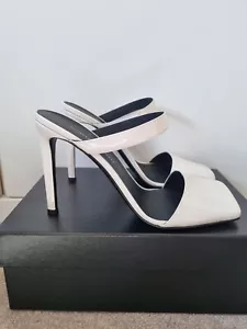 Giuseppe Zanotti Quadra Mule Sandals White Patent Heels Square Toe Size 39 NEW - Picture 1 of 10