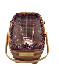 1991 Longaberger Yuletide Traditions Basket Green Trim w/Plaid Liner & Protector - Picture 1 of 4