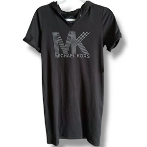 MK Michael Kors Hoodie Dress cover-up Rhinestone Logo Short Sleeve Casual XS - Picture 1 of 15