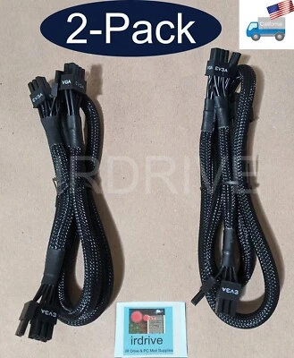 2-Pack Genuine EVGA W001-00-000154 8-Pin to Dual 6+2-Pin PCI-E Modular PSU Cable - Image 1 of 4