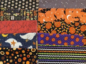 Lote de 10 restos de tela Halloween 9" x 21" edredón algodón - Imagen 1 de 4