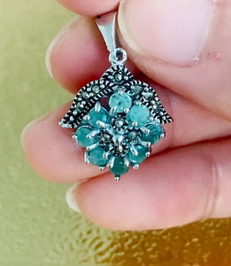 New Genuine Emerald Sterling Silver Rhodium Plated Pendant/ TCW 19.5 - Picture 1 of 3