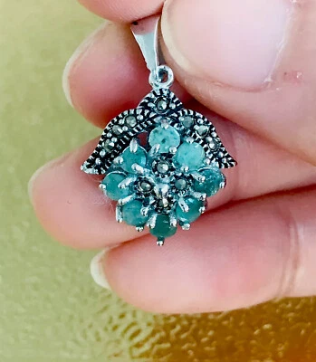 Nuevo Colgante Genuino Esmeralda Plata Esterlina Chapado en Rodio/ TCW 19.5 Foto 1 de 3