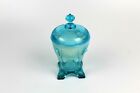 💥 EAPG Jefferson Glass Co Blue Opalescent SWAG with BRACKETS Covered Sugar Bowl