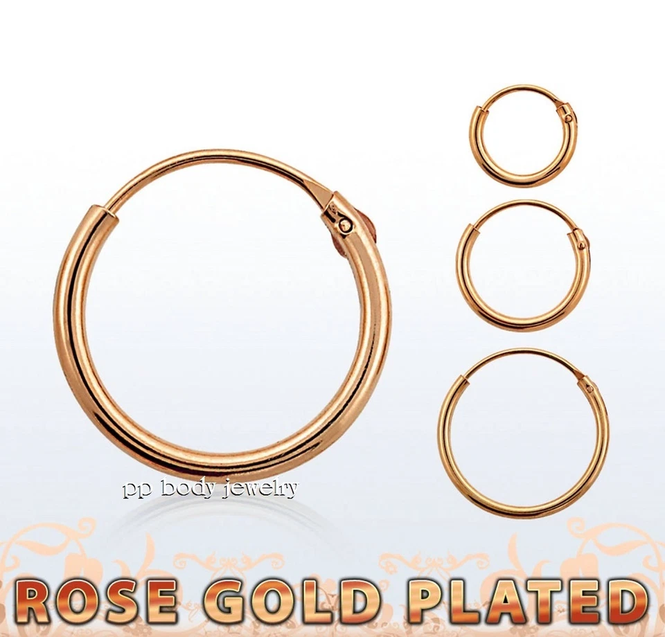 ПАРА 1/4», 5/16», 3/8 «18K розовое золото покрытием .925 серебро серьги-кольца - Изображение 1 из 1