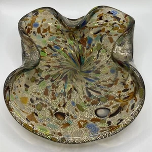 Vintage Murano Tutti Fruitti Art Glass Bowl 7” X 6” Gold Fleck Multicolor - Picture 1 of 13
