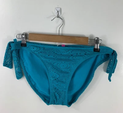 Roupa de banho feminina OP parte de baixo grande 11-13 azul metálico laterais de gravata nova sem etiquetas - Imagem 1 de 4